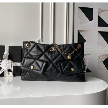 Chanel Shiny Lambskin Shopping Bag with Pockets Black 2025 AS5740 (yezi-251011049)