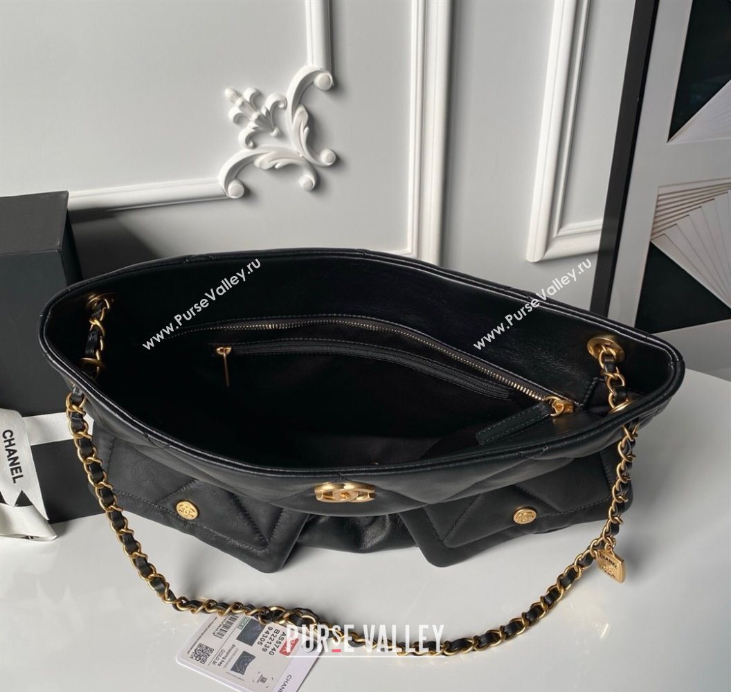 Chanel Shiny Lambskin Shopping Bag with Pockets Black 2025 AS5740 (yezi-251011049)