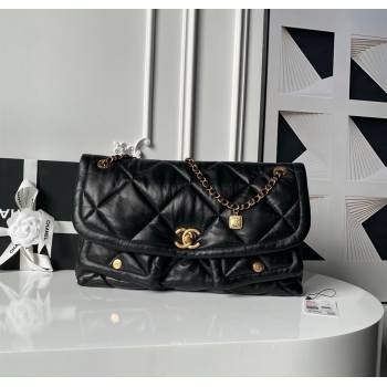 Chanel Shiny Lambskin Maxi Flap bag with Pockets Black 2025 AS5727 (yezi-251011050)