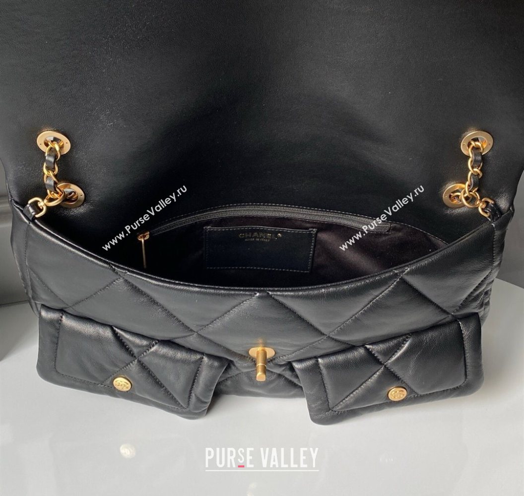 Chanel Shiny Lambskin Maxi Flap bag with Pockets Black 2025 AS5727 (yezi-251011050)