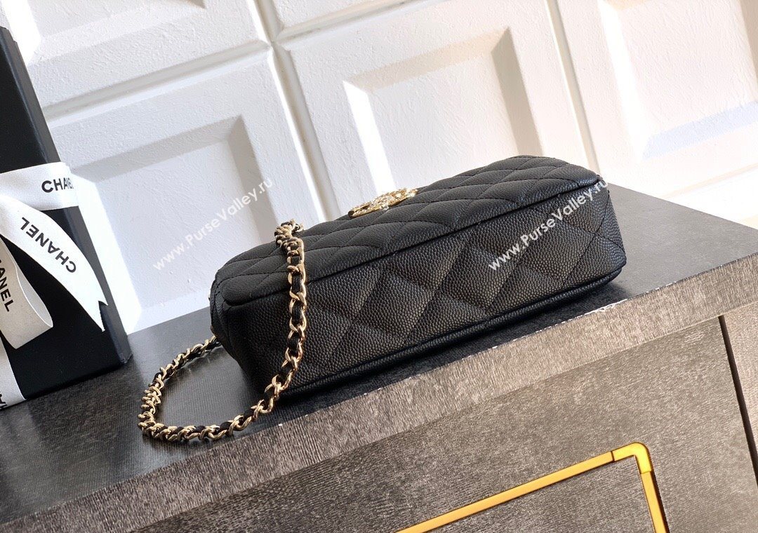Chanel Grained Calfskin Zipped Phone Holder with Chain and Strass Black 2025 CH101102 (yezi-251011043)
