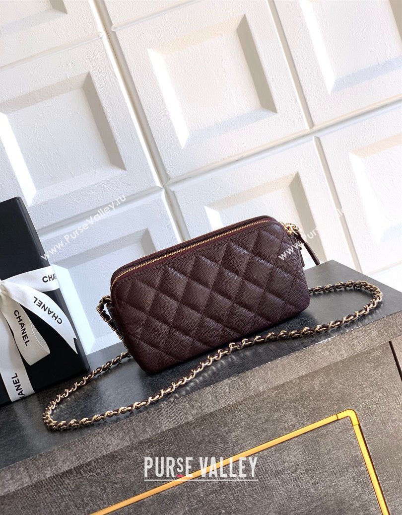 Chanel Grained Calfskin Zipped Phone Holder with Chain and Strass Coffee Brown 2025 CH101102 (yezi-251011044)