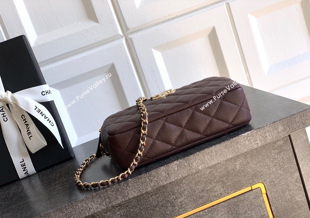 Chanel Grained Calfskin Zipped Phone Holder with Chain and Strass Coffee Brown 2025 CH101102 (yezi-251011044)