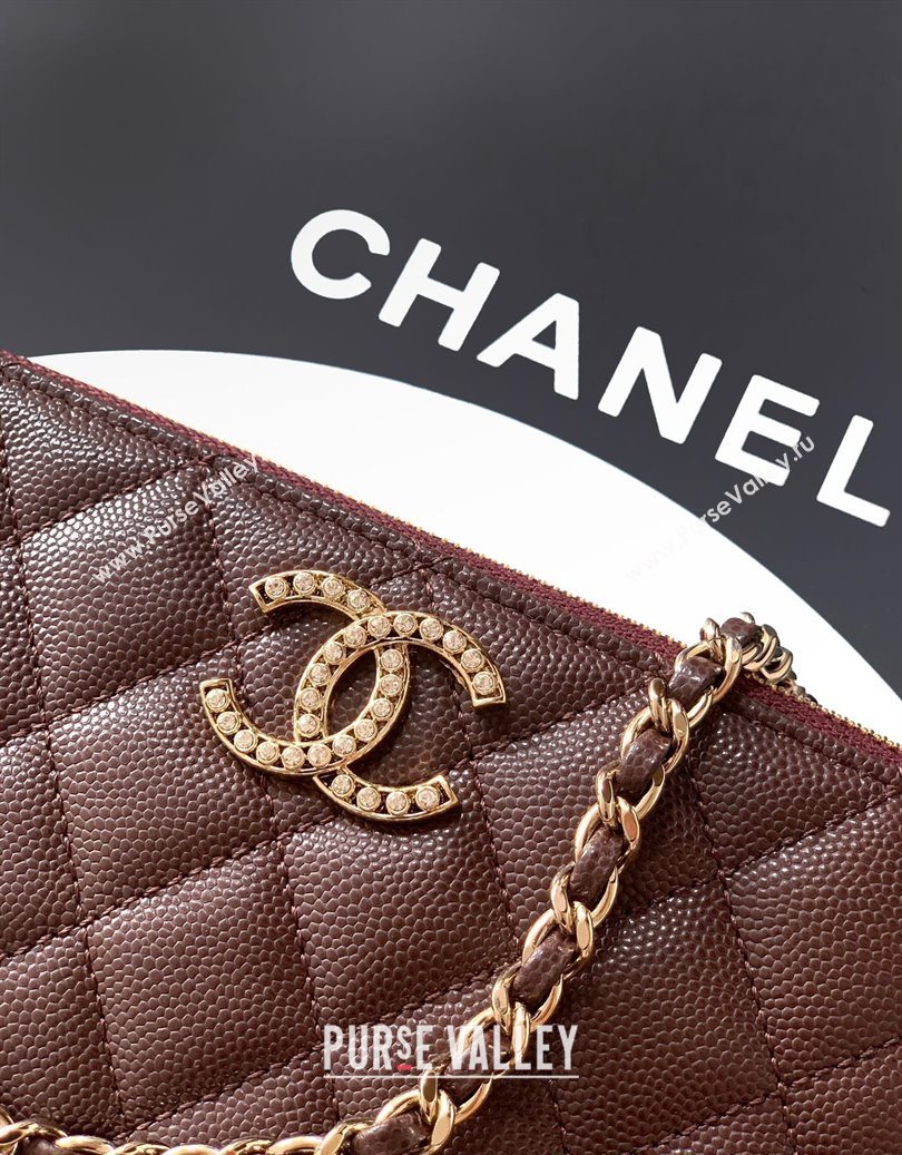 Chanel Grained Calfskin Zipped Phone Holder with Chain and Strass Coffee Brown 2025 CH101102 (yezi-251011044)