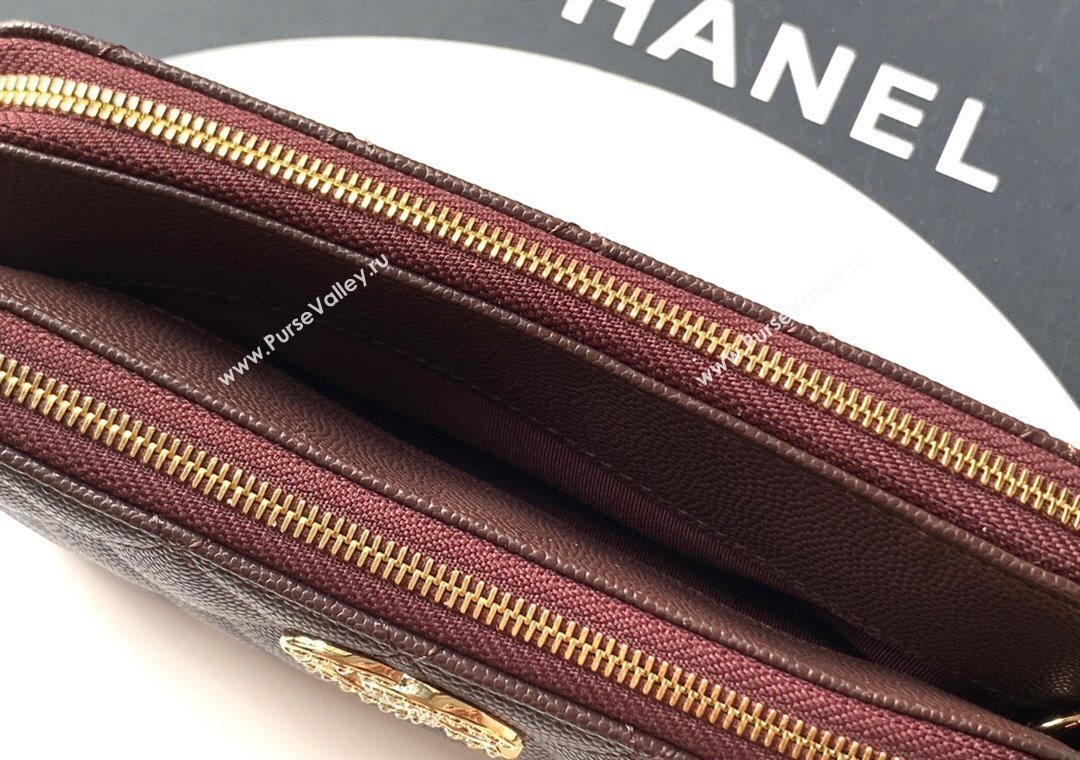 Chanel Grained Calfskin Zipped Phone Holder with Chain and Strass Coffee Brown 2025 CH101102 (yezi-251011044)