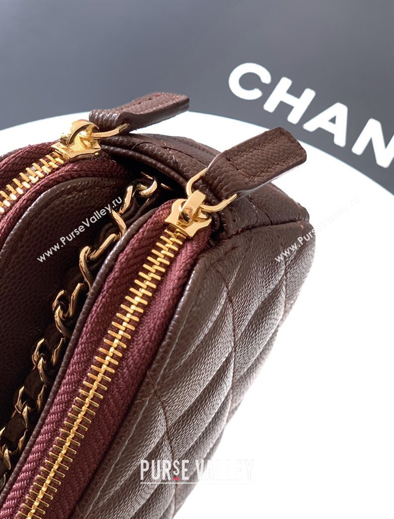Chanel Grained Calfskin Zipped Phone Holder with Chain and Strass Coffee Brown 2025 CH101102 (yezi-251011044)