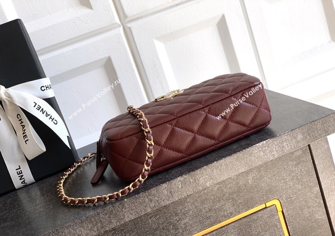 Chanel Grained Calfskin Zipped Phone Holder with Chain and Strass Burgundy 2025 CH101102 (yezi-251011045)