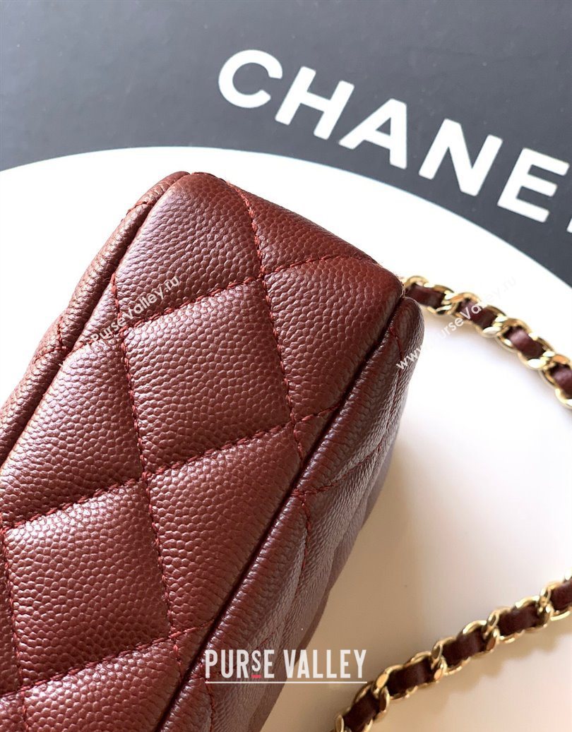 Chanel Grained Calfskin Zipped Phone Holder with Chain and Strass Burgundy 2025 CH101102 (yezi-251011045)