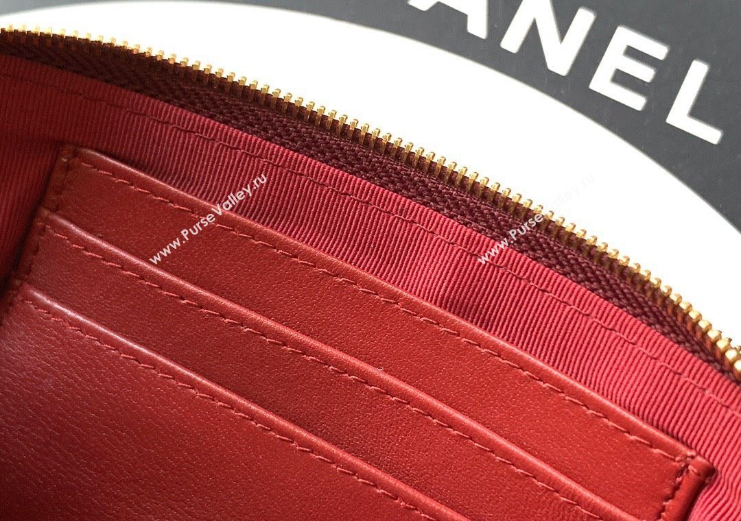 Chanel Grained Calfskin Zipped Phone Holder with Chain and Strass Burgundy 2025 CH101102 (yezi-251011045)