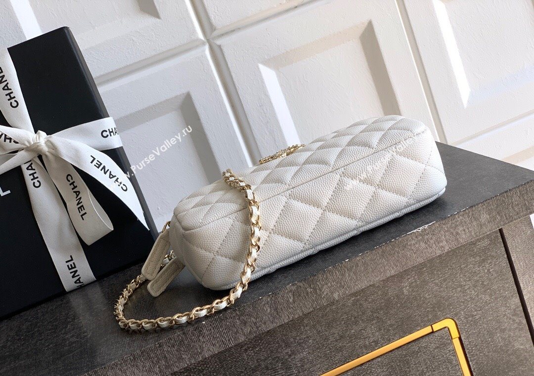 Chanel Grained Calfskin Zipped Phone Holder with Chain and Strass White 2025 CH101102 (yezi-251011046)