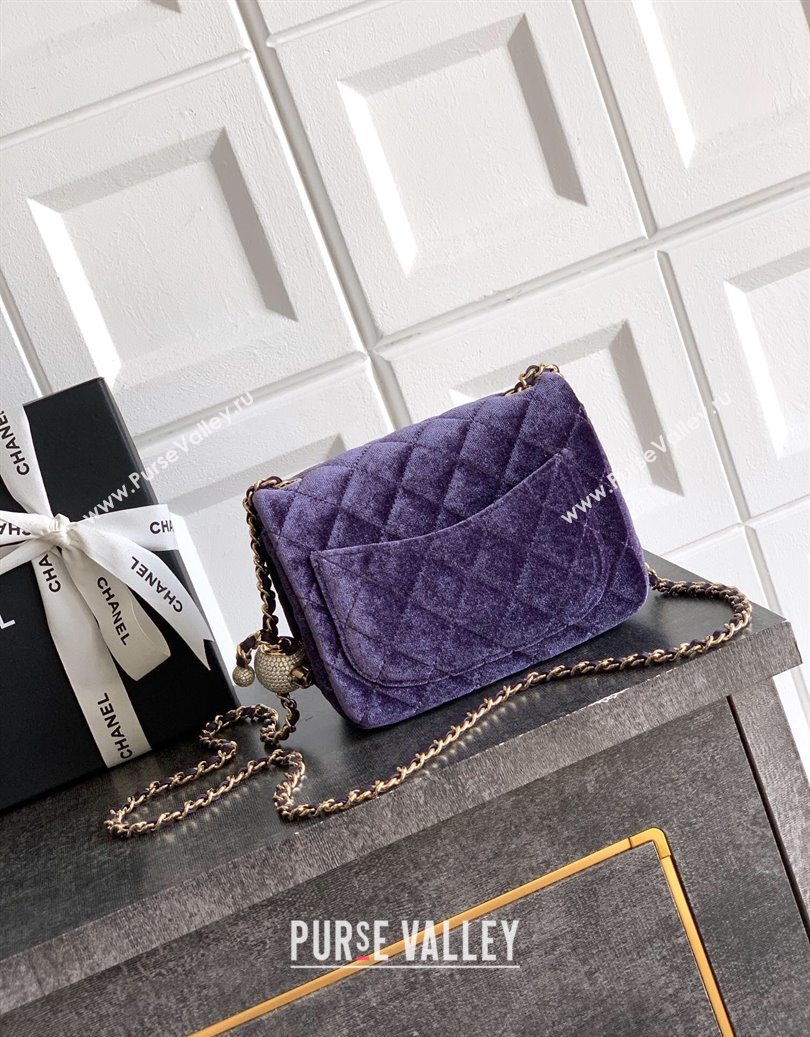 Chanel Velvet Mini Square Flap Bag with Strass Ball Purple 2025 AS1786 (yezi-251010050)