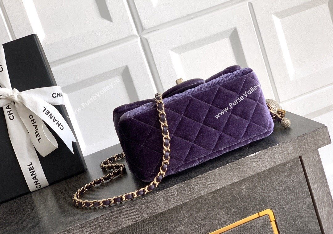 Chanel Velvet Mini Square Flap Bag with Strass Ball Purple 2025 AS1786 (yezi-251010050)