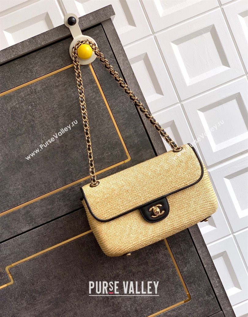 Chanel Raffia Straw and Calfskin Large Flap Bag AS5929 Beige/Black 2025 (yezi-251011017)