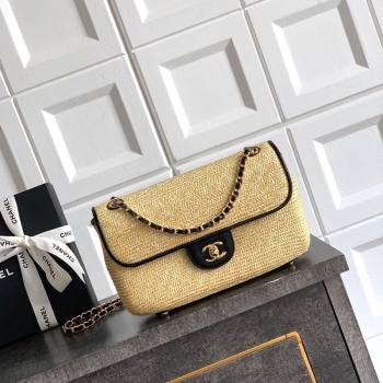 Chanel Raffia Straw and Calfskin Large Flap Bag AS5929 Beige/Black 2025 (yezi-251011017)