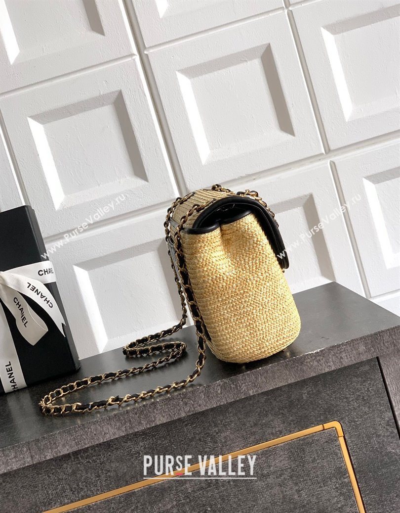 Chanel Raffia Straw and Calfskin Large Flap Bag AS5929 Beige/Black 2025 (yezi-251011017)