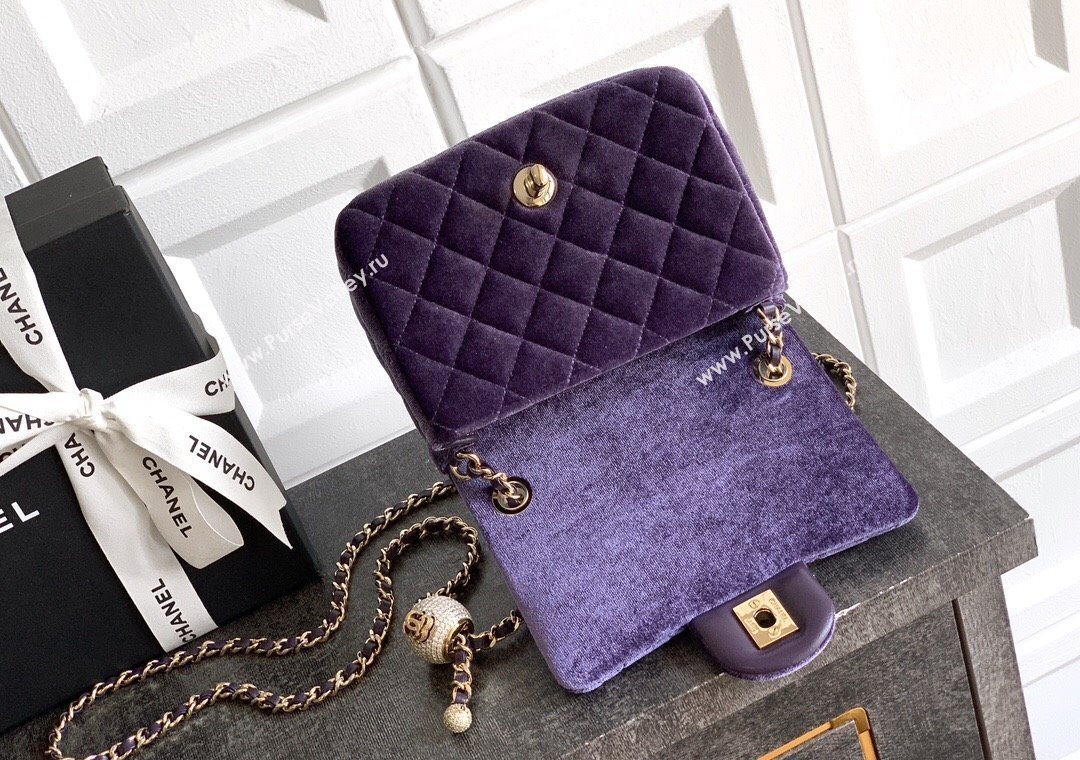 Chanel Velvet Mini Square Flap Bag with Strass Ball Purple 2025 AS1786 (yezi-251010050)