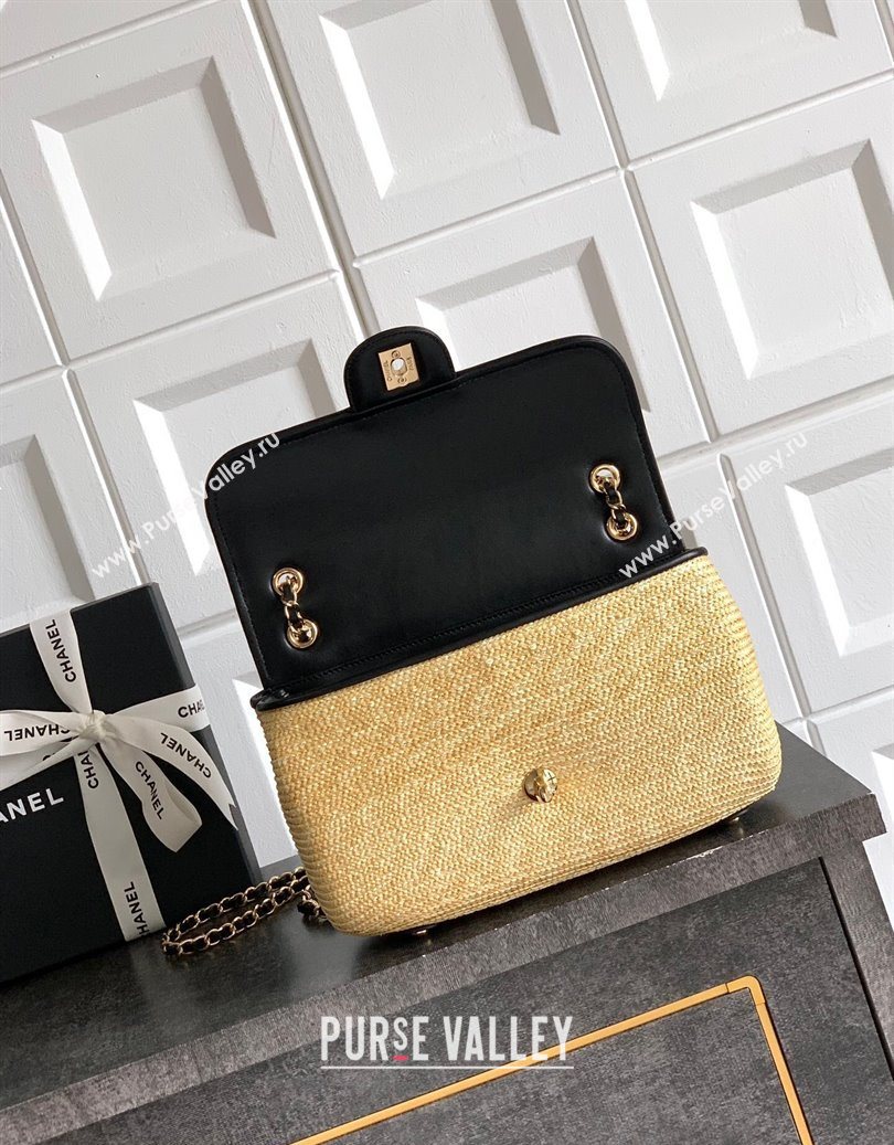 Chanel Raffia Straw and Calfskin Large Flap Bag AS5929 Beige/Black 2025 (yezi-251011017)