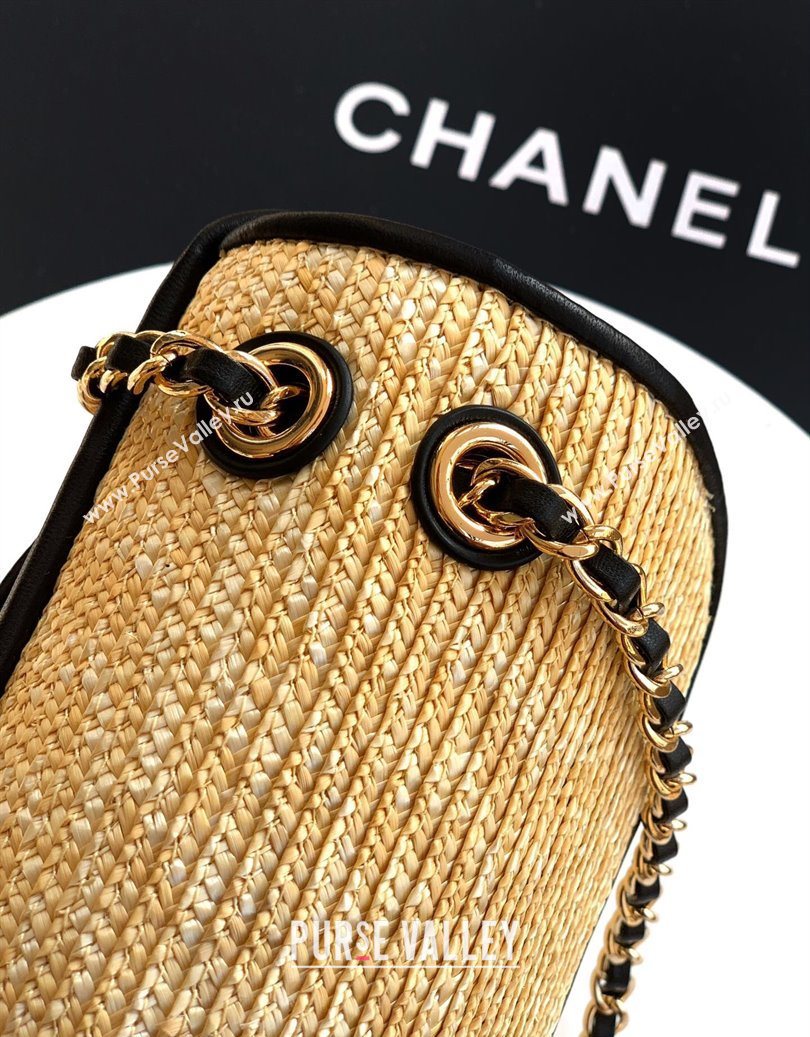 Chanel Raffia Straw and Calfskin Large Flap Bag AS5929 Beige/Black 2025 (yezi-251011017)