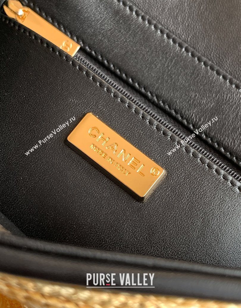 Chanel Raffia Straw and Calfskin Large Flap Bag AS5929 Beige/Black 2025 (yezi-251011017)