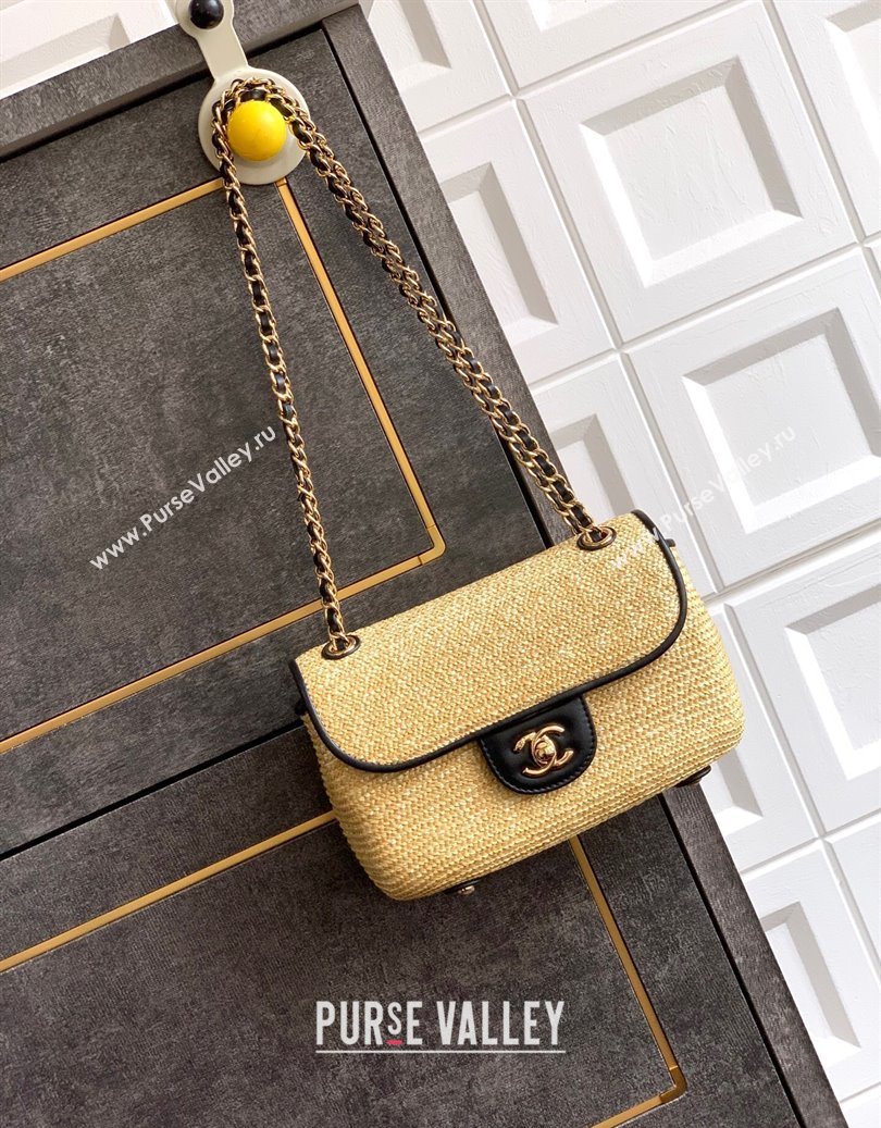 Chanel Raffia Straw and Calfskin Small Flap Bag AS5929 Beige/Black 2025 (yezi-251011016)