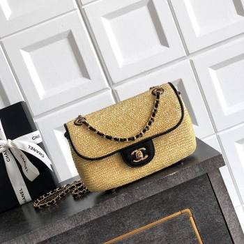 Chanel Raffia Straw and Calfskin Small Flap Bag AS5929 Beige/Black 2025 (yezi-251011016)