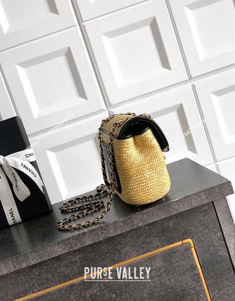 Chanel Raffia Straw and Calfskin Small Flap Bag AS5929 Beige/Black 2025 (yezi-251011016)