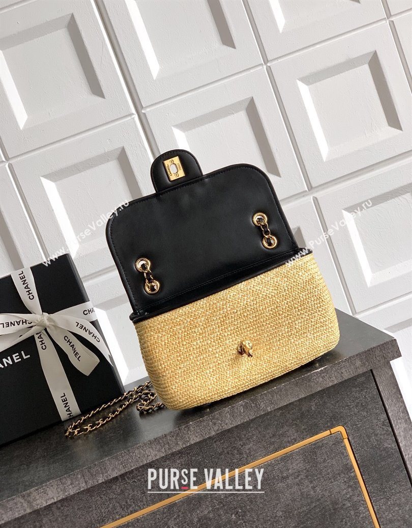 Chanel Raffia Straw and Calfskin Small Flap Bag AS5929 Beige/Black 2025 (yezi-251011016)