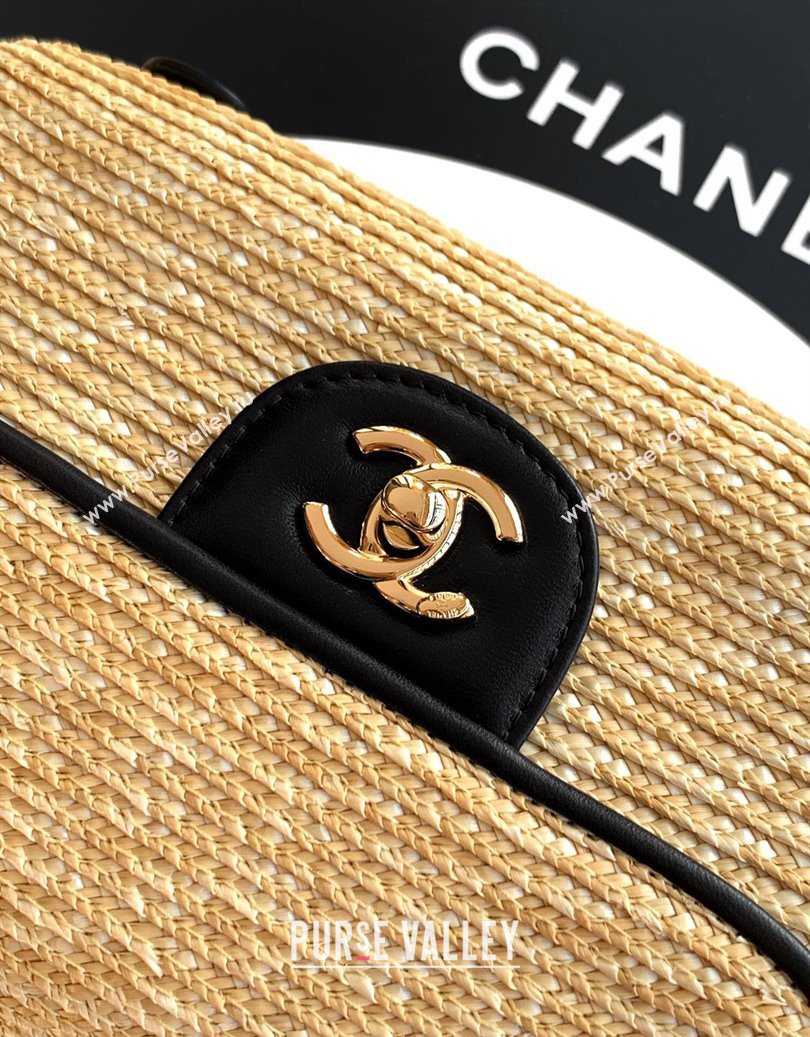 Chanel Raffia Straw and Calfskin Small Flap Bag AS5929 Beige/Black 2025 (yezi-251011016)