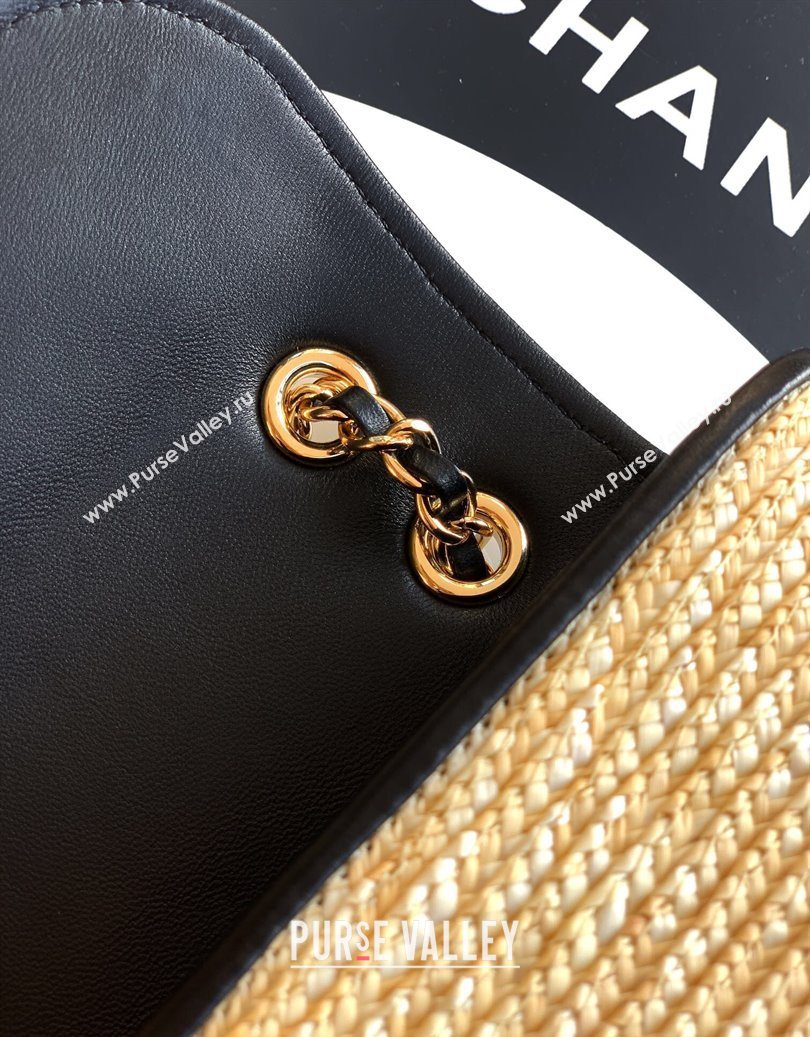 Chanel Raffia Straw and Calfskin Small Flap Bag AS5929 Beige/Black 2025 (yezi-251011016)