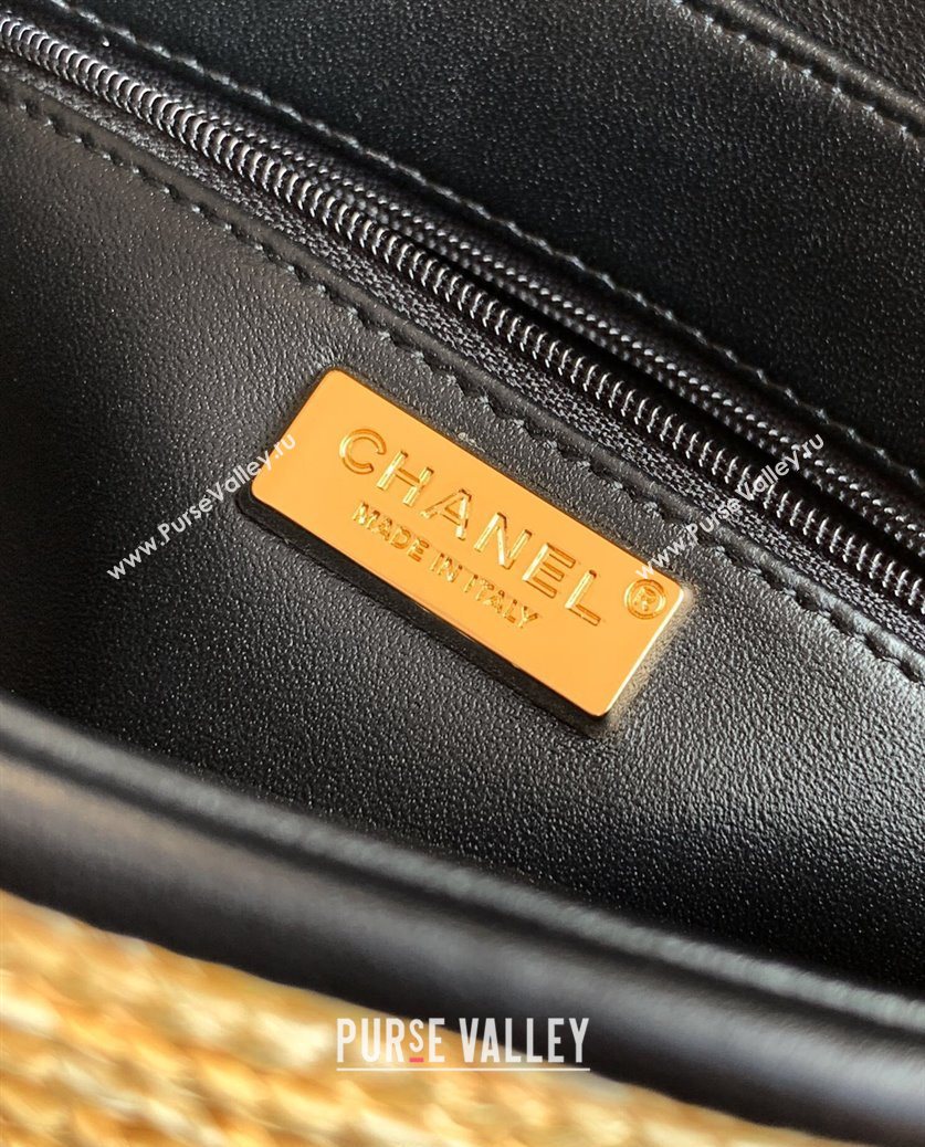 Chanel Raffia Straw and Calfskin Small Flap Bag AS5929 Beige/Black 2025 (yezi-251011016)