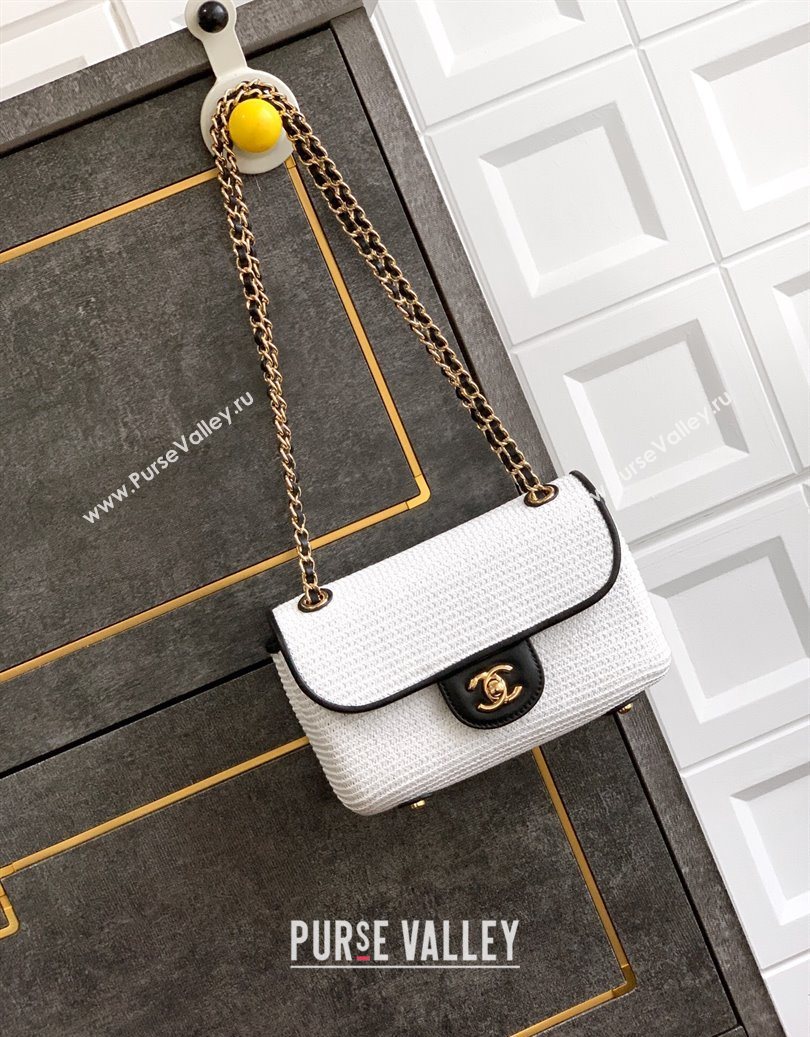 Chanel Raffia Straw and Calfskin Small Flap Bag AS5929 White/Black 2025 (yezi-251011020)