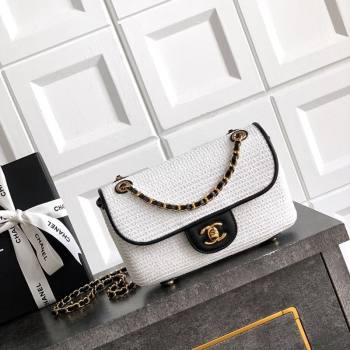 Chanel Raffia Straw and Calfskin Small Flap Bag AS5929 White/Black 2025 (yezi-251011020)