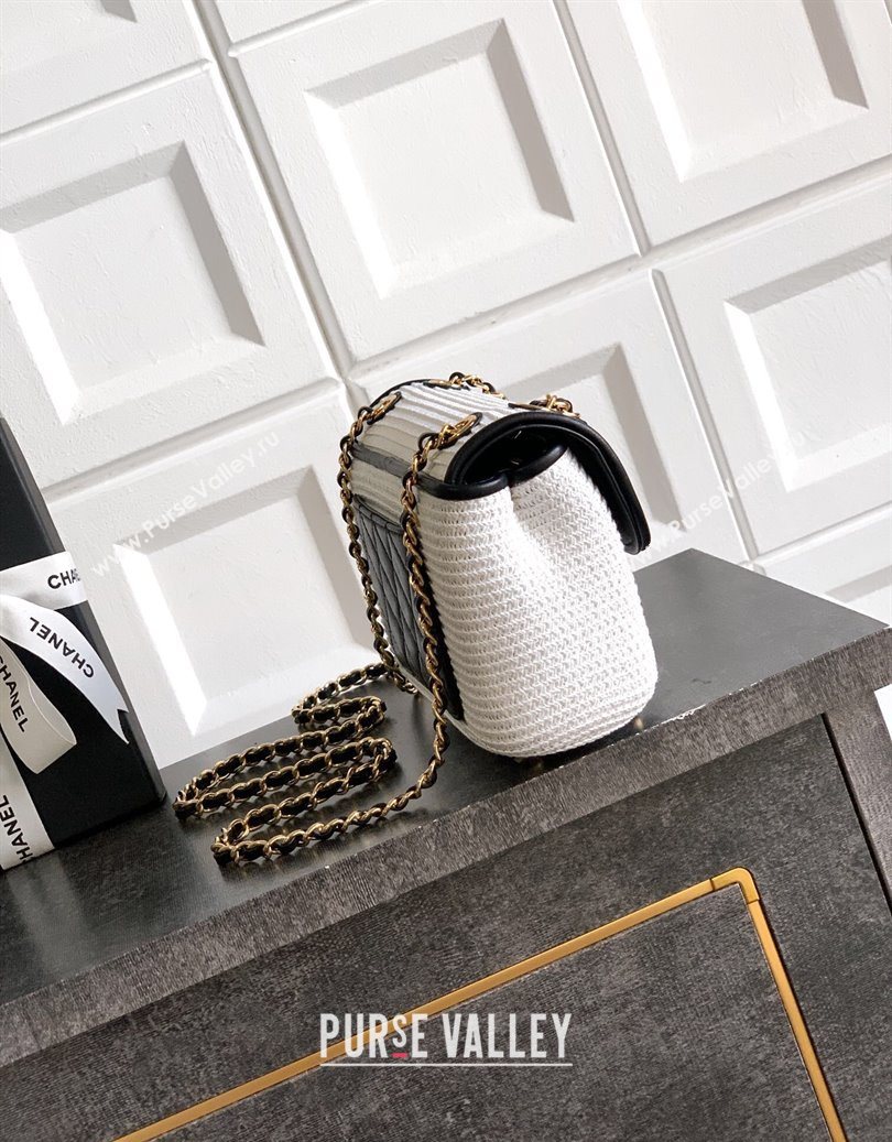 Chanel Raffia Straw and Calfskin Small Flap Bag AS5929 White/Black 2025 (yezi-251011020)