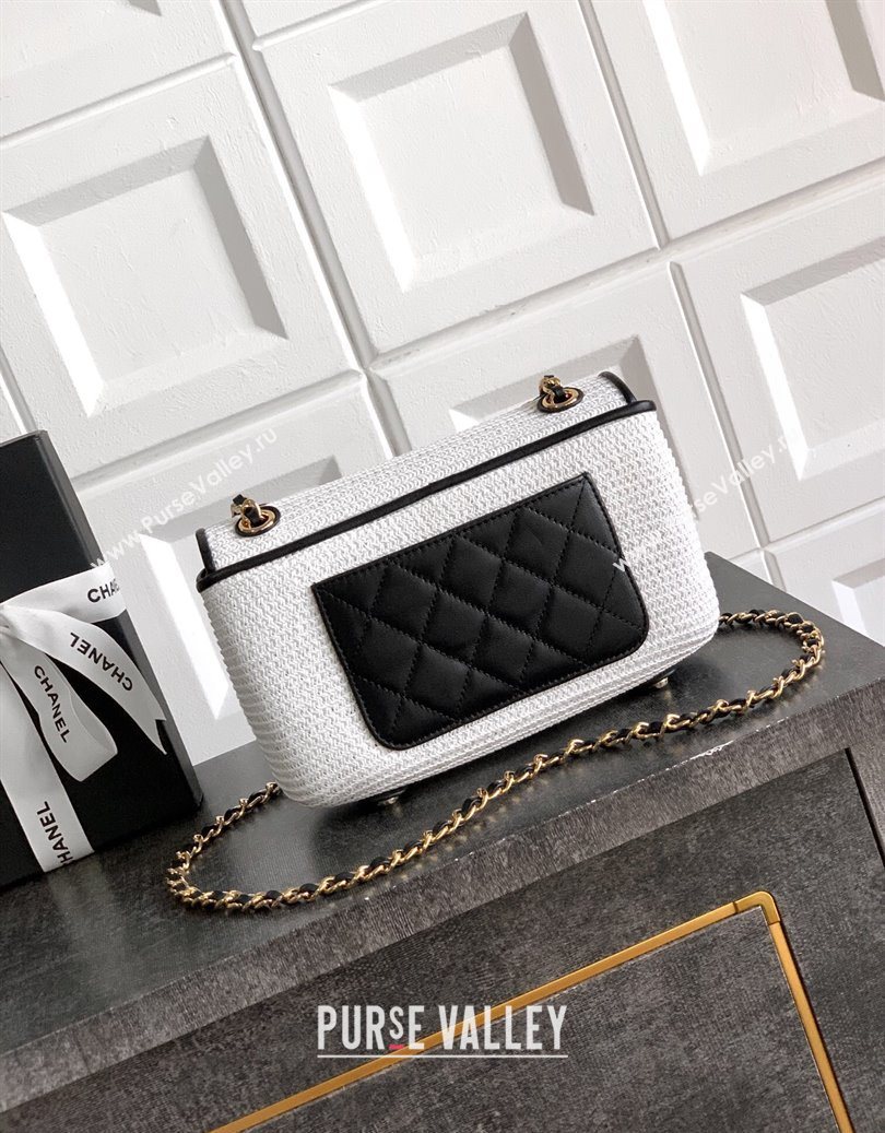 Chanel Raffia Straw and Calfskin Small Flap Bag AS5929 White/Black 2025 (yezi-251011020)