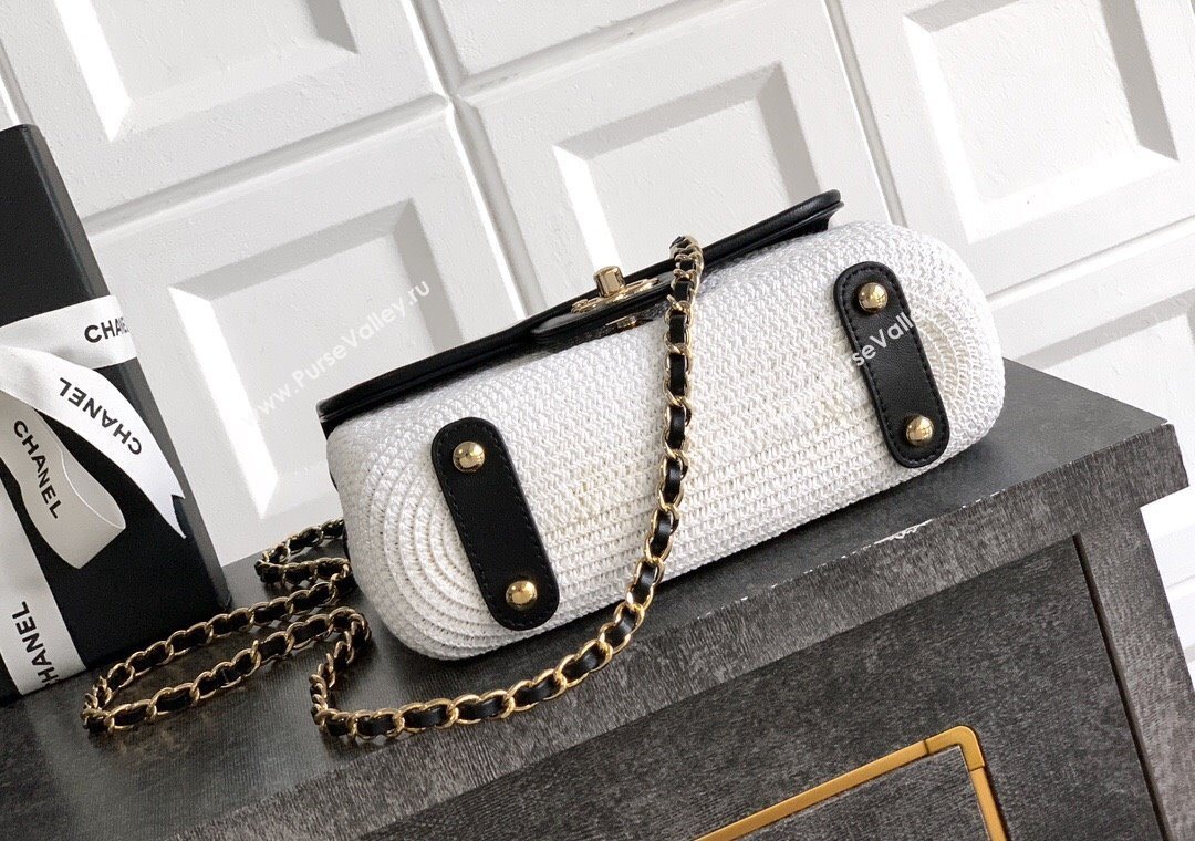 Chanel Raffia Straw and Calfskin Small Flap Bag AS5929 White/Black 2025 (yezi-251011020)