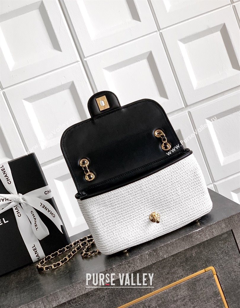 Chanel Raffia Straw and Calfskin Small Flap Bag AS5929 White/Black 2025 (yezi-251011020)