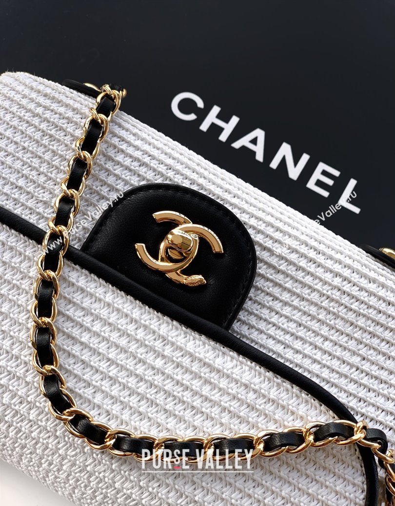 Chanel Raffia Straw and Calfskin Small Flap Bag AS5929 White/Black 2025 (yezi-251011020)