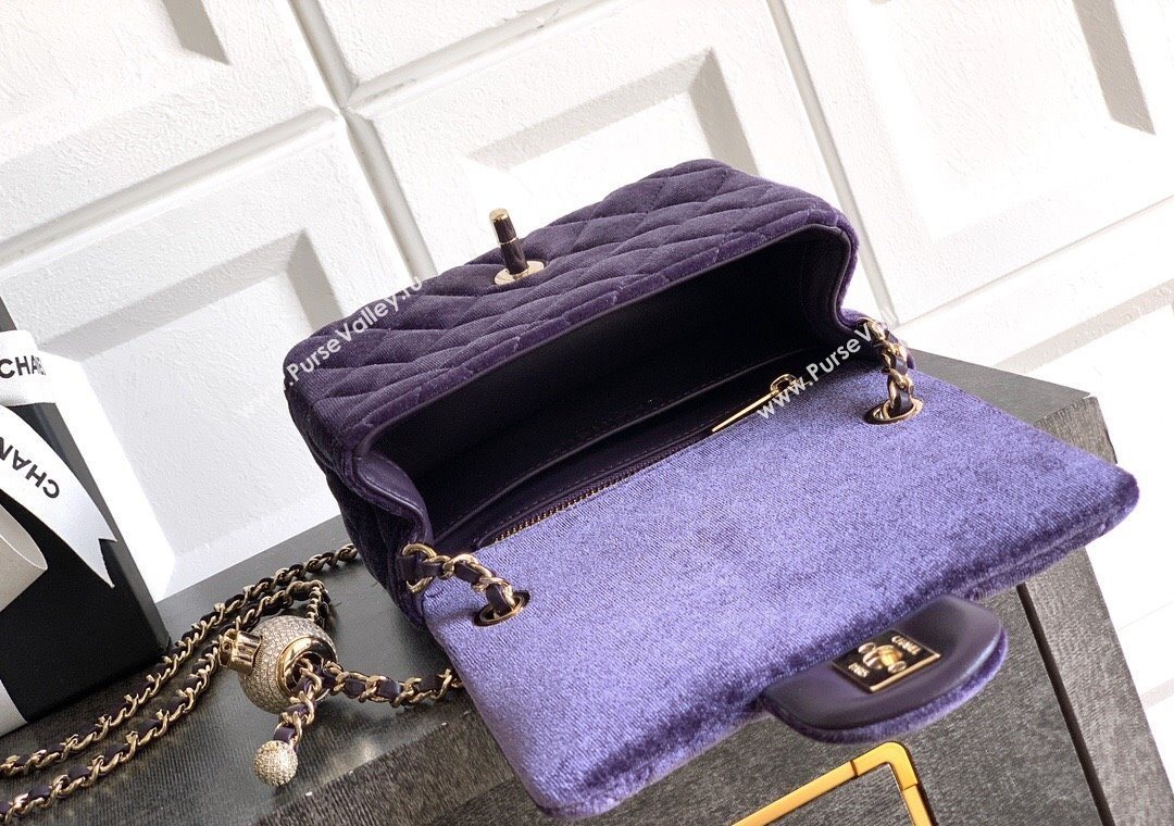 Chanel Velvet Mini Square Flap Bag with Strass Ball Purple 2025 AS1786 (yezi-251010050)