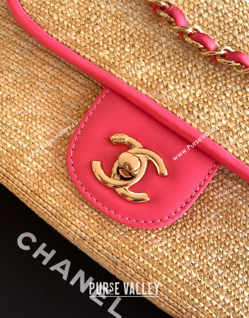 Chanel Raffia Straw and Calfskin Small Flap Bag AS5929 Beige/Pink 2025 (yezi-251011021)