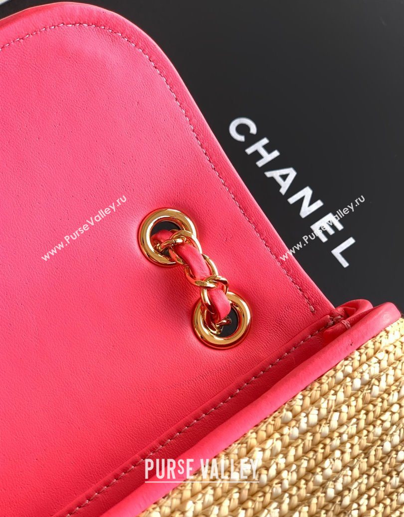 Chanel Raffia Straw and Calfskin Small Flap Bag AS5929 Beige/Pink 2025 (yezi-251011021)