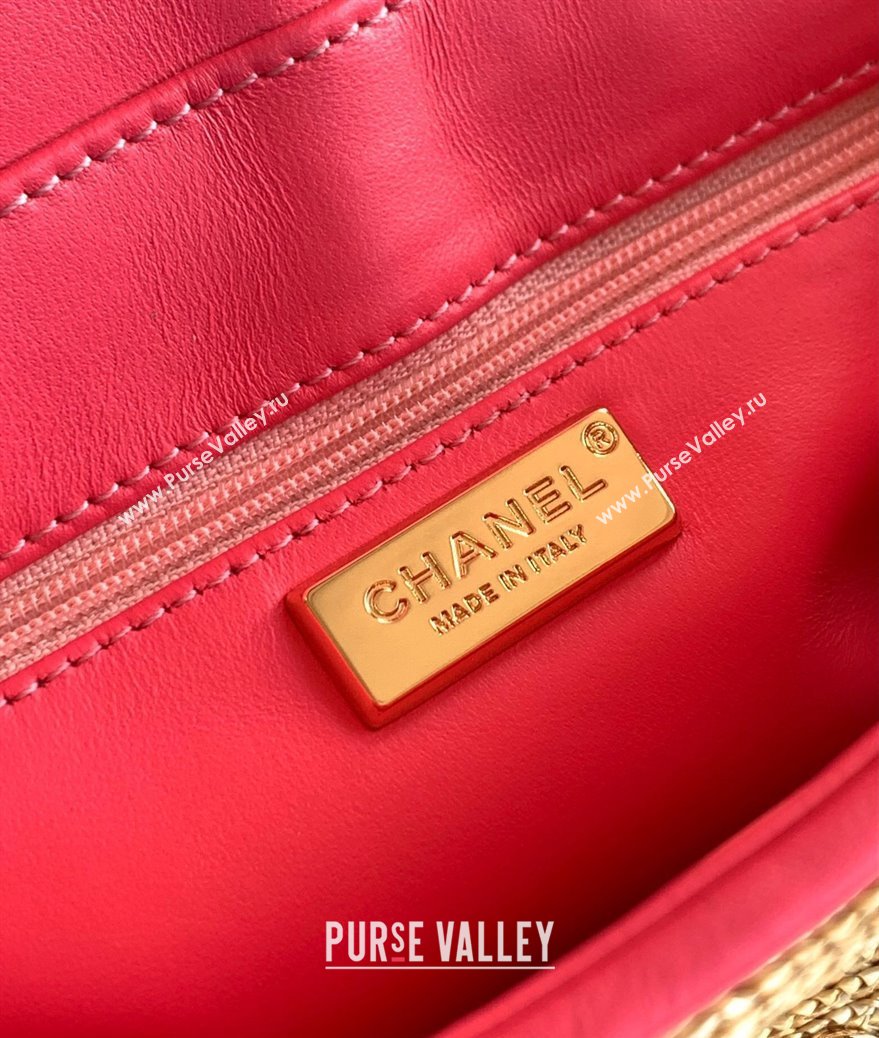 Chanel Raffia Straw and Calfskin Small Flap Bag AS5929 Beige/Pink 2025 (yezi-251011021)