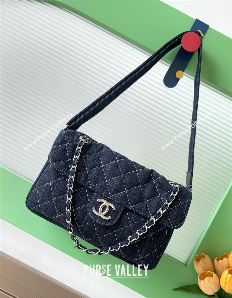 Chanel Quilted Denim Airport Medium Flap Bag Blue 2025 AS2137 (yezi-251011022)