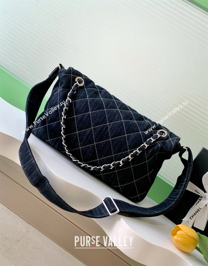 Chanel Quilted Denim Airport Medium Flap Bag Blue 2025 AS2137 (yezi-251011022)