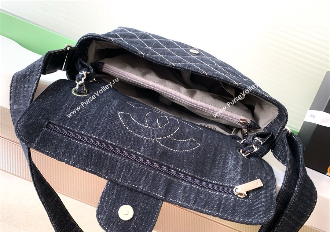 Chanel Quilted Denim Airport Medium Flap Bag Blue 2025 AS2137 (yezi-251011022)