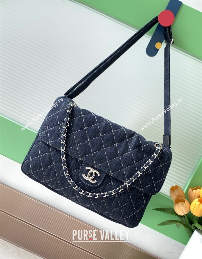Chanel Quilted Denim Airport Large Flap Bag Blue 2025 AS2136 (yezi-251011023)