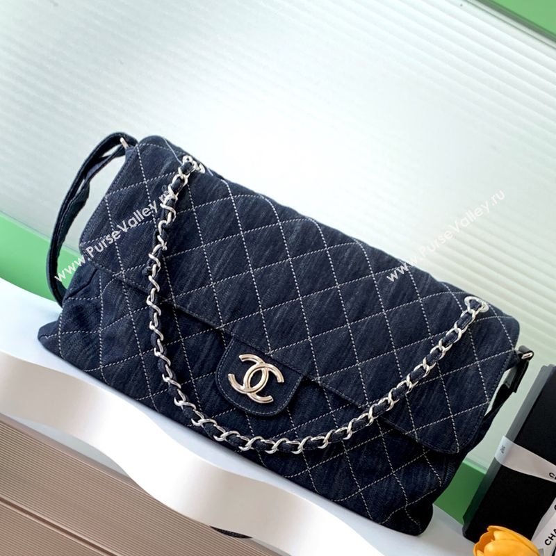 Chanel Quilted Denim Airport Large Flap Bag Blue 2025 AS2136 (yezi-251011023)