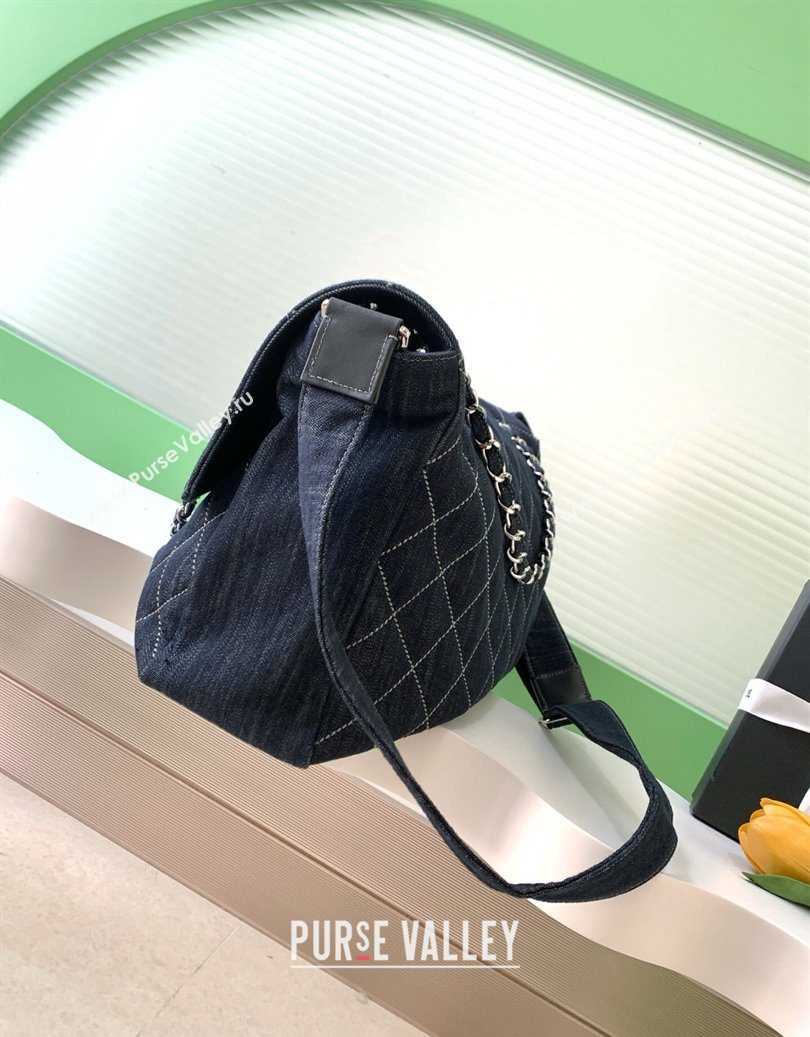 Chanel Quilted Denim Airport Large Flap Bag Blue 2025 AS2136 (yezi-251011023)