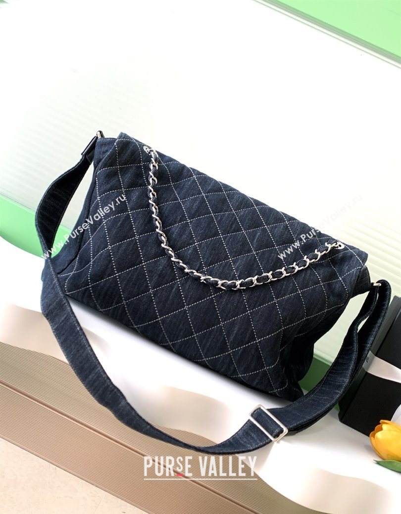 Chanel Quilted Denim Airport Large Flap Bag Blue 2025 AS2136 (yezi-251011023)