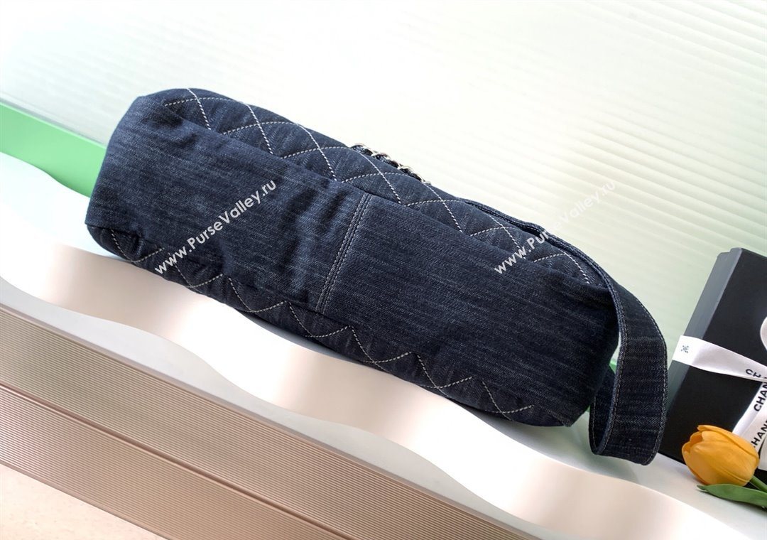 Chanel Quilted Denim Airport Large Flap Bag Blue 2025 AS2136 (yezi-251011023)