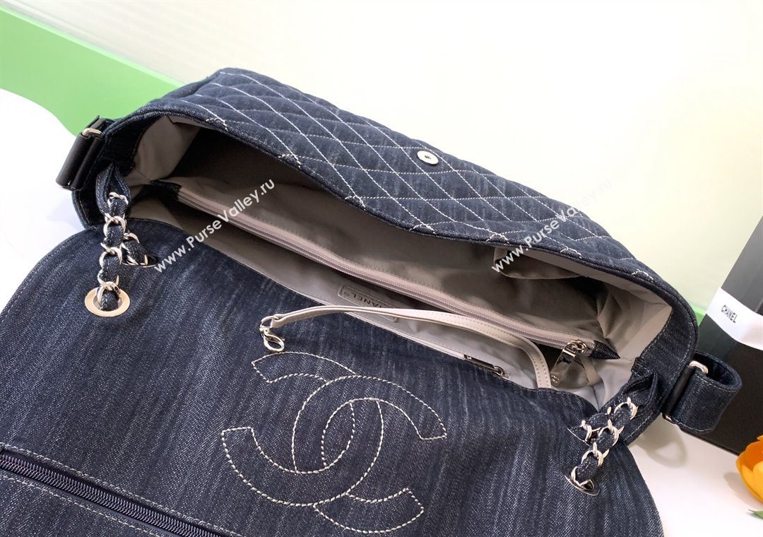 Chanel Quilted Denim Airport Large Flap Bag Blue 2025 AS2136 (yezi-251011023)
